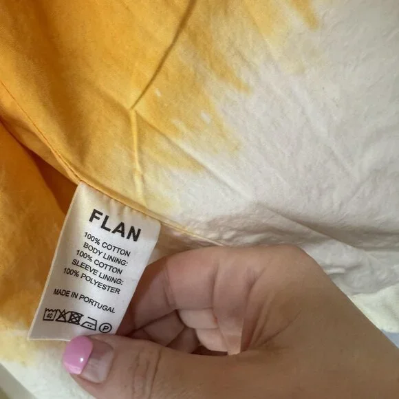 FLAN Jacket Mens Large Orange White Ombre Dip Dye Zip Front Work Chore Cotton